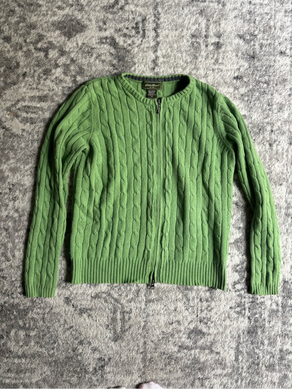 Eddie Bauer Green Cable-Knit Zip Cardigan